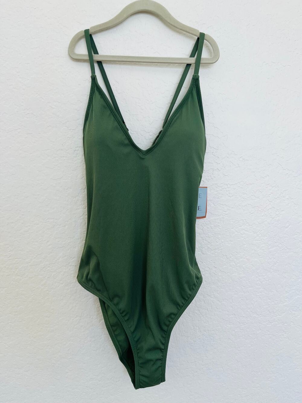 Shade & Shore High Leg Cheeky One Piece Swimsuit Green Ribbed S 4-6 NWT